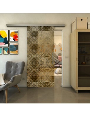 Glasschiebetür SLIM-LINE - Fineprint Model 018 Gold auf Grauglas