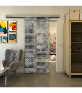 Glasschiebetür SLIM-LINE - Fineprint Model 018 Weiss auf Grauglas