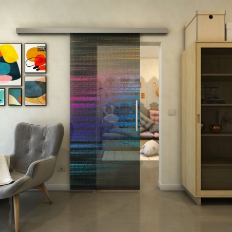 Glasschiebetür SLIM-LINE - Fineprint Model 019 Verlauf auf Grauglas