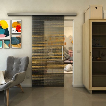 Glasschiebetür SLIM-LINE - Fineprint Model 019 Gold auf Grauglas