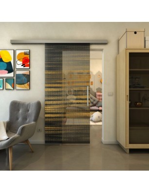Glasschiebetür SLIM-LINE - Fineprint Model 019 Gold auf Grauglas