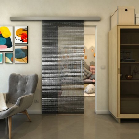 Glasschiebetür SLIM-LINE - Fineprint Model 019 Weiss auf Grauglas