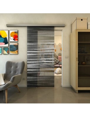 Glasschiebetür SLIM-LINE - Fineprint Model 019 Weiss auf Grauglas