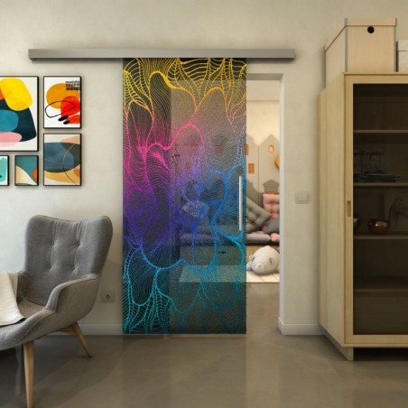 Glasschiebetür SLIM-LINE - Fineprint Model 020 Verlauf auf Grauglas