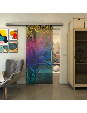 Glasschiebetür SLIM-LINE - Fineprint Model 020 Verlauf auf Grauglas