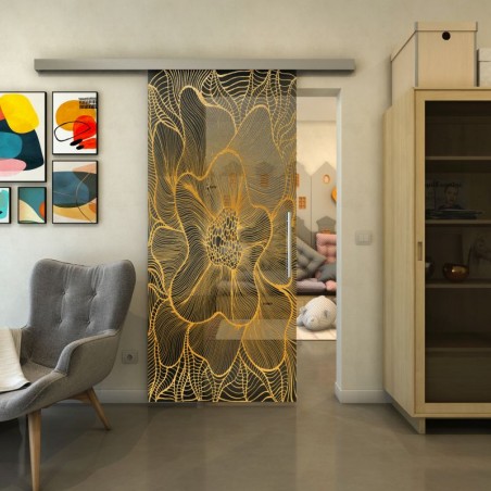 Glasschiebetür SLIM-LINE - Fineprint Model 020 Gold auf Grauglas