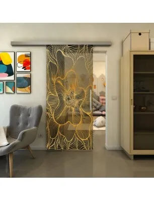 Glasschiebetür SLIM-LINE - Fineprint Model 020 Gold auf Grauglas