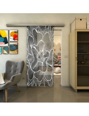 Glasschiebetür SLIM-LINE - Fineprint Model 020 Weiss auf Grauglas