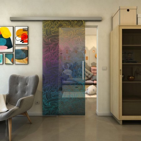 Glasschiebetür SLIM-LINE - Fineprint Model 021 Verlauf auf Grauglas