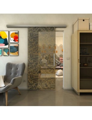 Glasschiebetür SLIM-LINE - Fineprint Model 021 Gold auf Grauglas