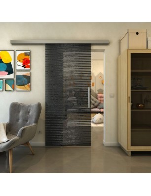 Glasschiebetür SLIM-LINE - Fineprint Model 022 Schwarz auf Grauglas