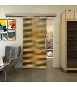 Glasschiebetür SLIM-LINE - Fineprint Model 022 Gold auf Grauglas