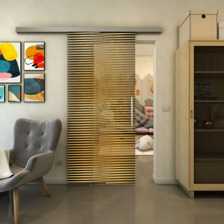 Glasschiebetür SLIM-LINE - Fineprint Model 022 Gold auf Grauglas