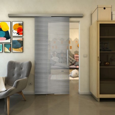 Glasschiebetür SLIM-LINE - Fineprint Model 022 Weiss auf Grauglas