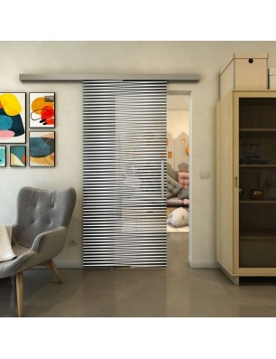 Glasschiebetür SLIM-LINE - Fineprint Model 022 Weiss auf Grauglas