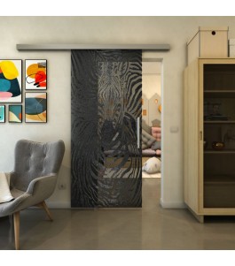 Glasschiebetür SLIM-LINE - Fineprint Model 023 Schwarz auf Grauglas