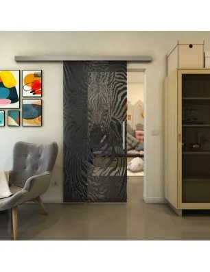 Glasschiebetür SLIM-LINE - Fineprint Model 023 Schwarz auf Grauglas