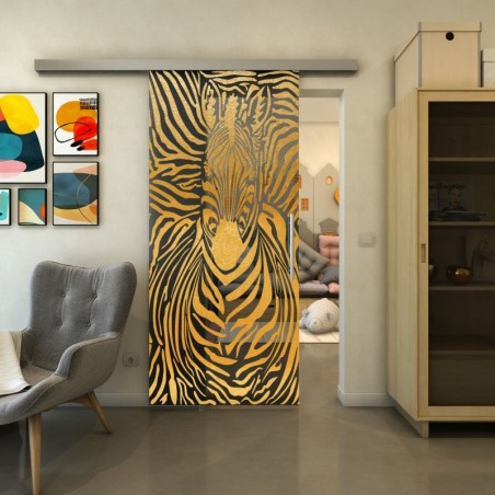 Glasschiebetür SLIM-LINE - Fineprint Model 023 Gold auf Grauglas