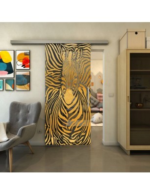 Glasschiebetür SLIM-LINE - Fineprint Model 023 Gold auf Grauglas