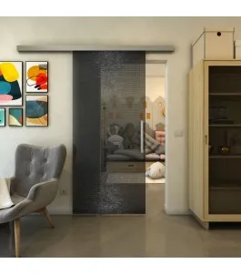 Glasschiebetür SLIM-LINE - Fineprint Model 024 Schwarz auf Grauglas