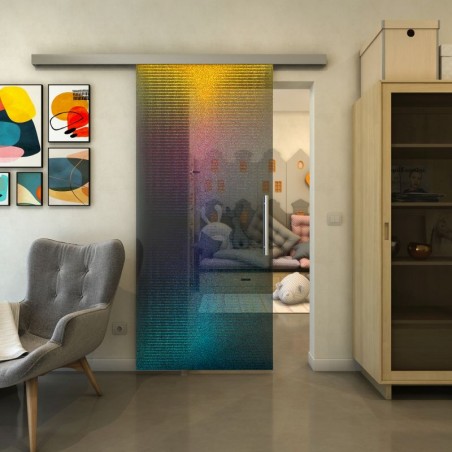 Glasschiebetür SLIM-LINE - Fineprint Model 024 Verlauf auf Grauglas