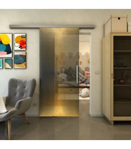 Glasschiebetür SLIM-LINE - Fineprint Model 024 Gold auf Grauglas