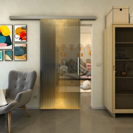 Glasschiebetür SLIM-LINE - Fineprint Model 024 Gold auf Grauglas