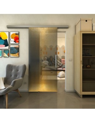 Glasschiebetür SLIM-LINE - Fineprint Model 024 Gold auf Grauglas
