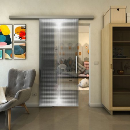 Glasschiebetür SLIM-LINE - Fineprint Model 024 Weiss auf Grauglas