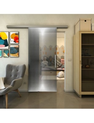 Glasschiebetür SLIM-LINE - Fineprint Model 024 Weiss auf Grauglas