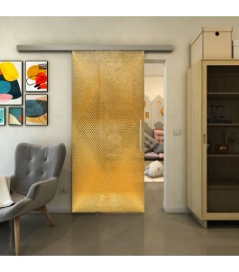 Glasschiebetür SLIM-LINE - Fineprint Model 025 Gold auf Grauglas