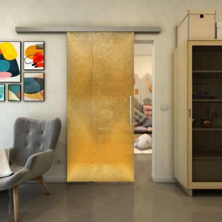 Glasschiebetür SLIM-LINE - Fineprint Model 025 Gold auf Grauglas