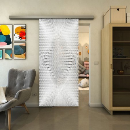 Glasschiebetür SLIM-LINE - Fineprint Model 025 Weiss auf Grauglas