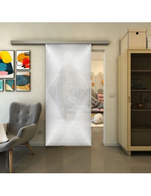 Glasschiebetür SLIM-LINE - Fineprint Model 025 Weiss auf Grauglas