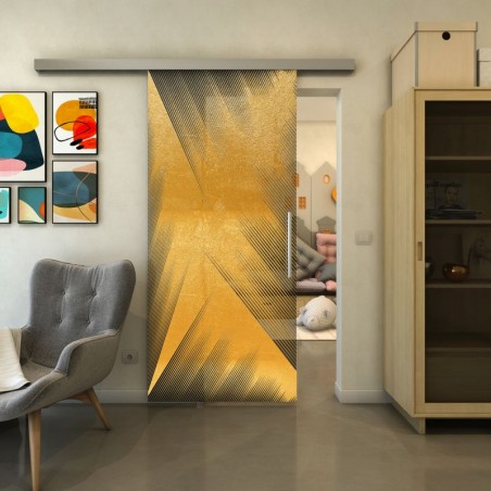 Glasschiebetür SLIM-LINE - Fineprint Model 026 Gold auf Grauglas