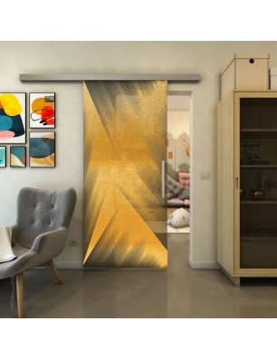 Glasschiebetür SLIM-LINE - Fineprint Model 026 Gold auf Grauglas