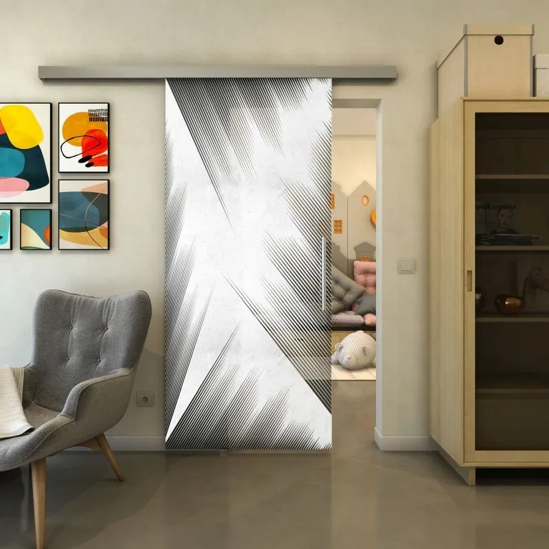 Glasschiebetür SLIM-LINE - Fineprint Modell 026 Weiss auf Grauglas