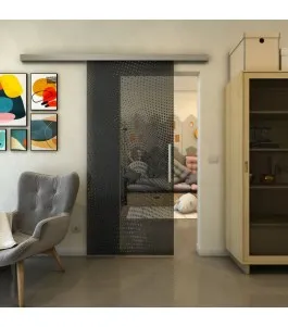 Glasschiebetür SLIM-LINE - Fineprint Model 027 Schwarz auf Grauglas
