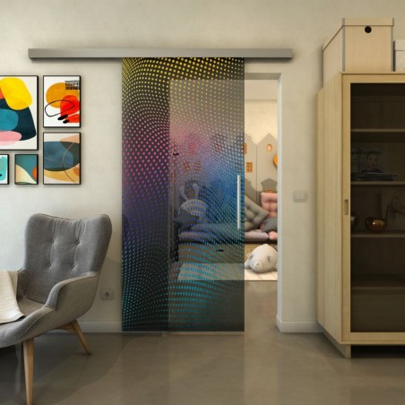 Glasschiebetür SLIM-LINE - Fineprint Model 027 Verlauf auf Grauglas