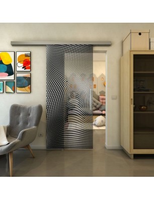 Glasschiebetür SLIM-LINE - Fineprint Model 027 Weiss auf Grauglas