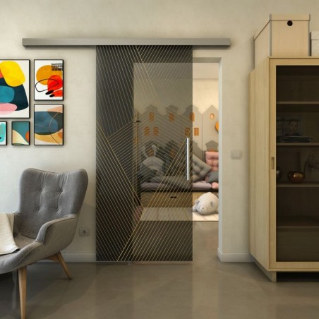 Glasschiebetür SLIM-LINE - Fineprint Model 028 Gold auf Grauglas