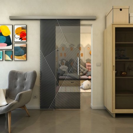 Glasschiebetür SLIM-LINE - Fineprint Model 028 Weiss auf Grauglas