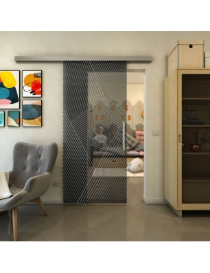 Glasschiebetür SLIM-LINE - Fineprint Model 028 Weiss auf Grauglas