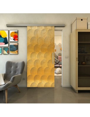 Glasschiebetür SLIM-LINE - Fineprint Model 029 Gold auf Grauglas