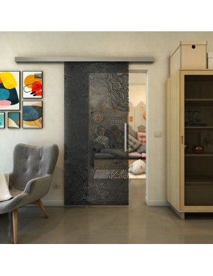 Glasschiebetür SLIM-LINE - Fineprint Model 030 Schwarz auf Grauglas