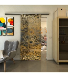 Glasschiebetür SLIM-LINE - Fineprint Model 030 Gold auf Grauglas