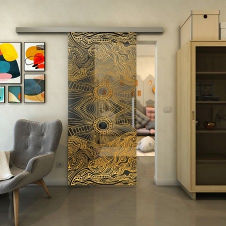 Glasschiebetür SLIM-LINE - Fineprint Model 030 Gold auf Grauglas