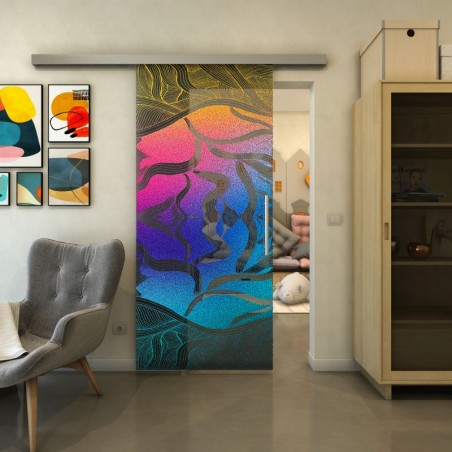 Glasschiebetür SLIM-LINE - Fineprint Model 031 Verlauf auf Grauglas