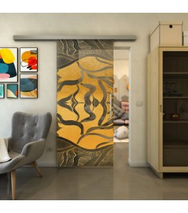 Glasschiebetür SLIM-LINE - Fineprint Model 031 Gold auf Grauglas