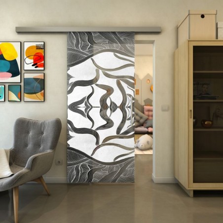 Glasschiebetür SLIM-LINE - Fineprint Model 031 Weiss auf Grauglas